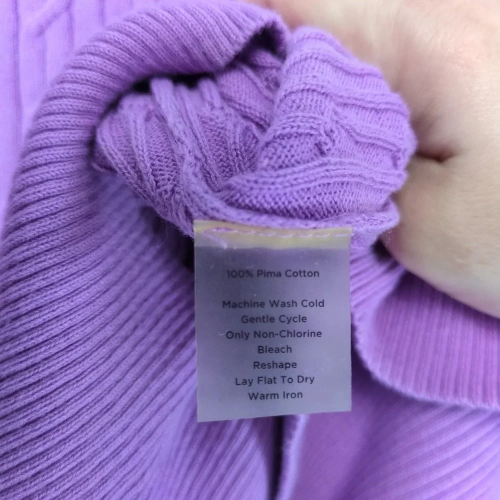 Talbots Purple Cable Knit Boat Neck Pullover Sweater Womens XL Pima Cotton Chic